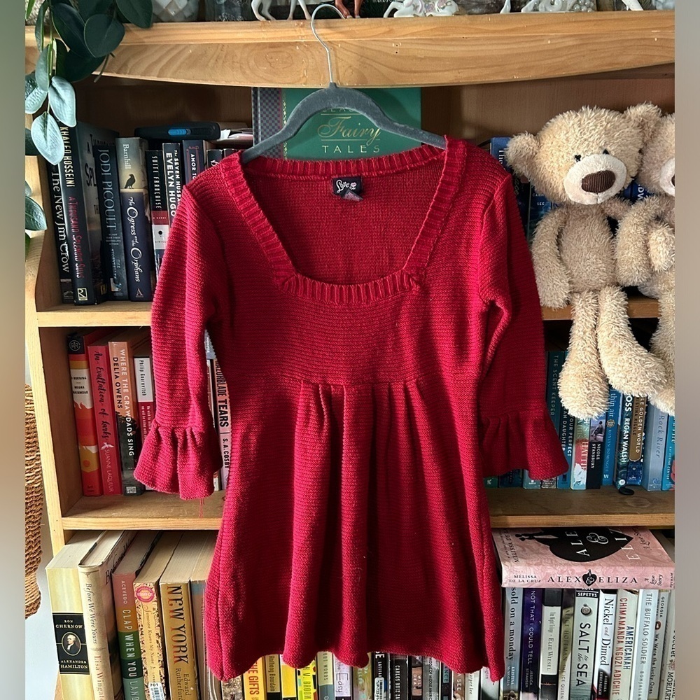 Vintage Y2K Love Lola L red flared sleeve crochet sweater top tunic baby…